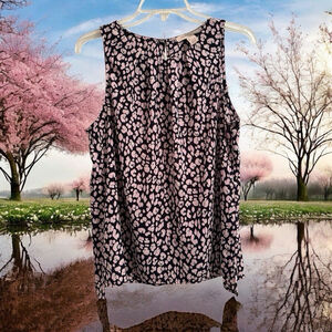 Forever 21 Sleeveless Pleated Blouse Womens Large Multicolored Abstract Floral